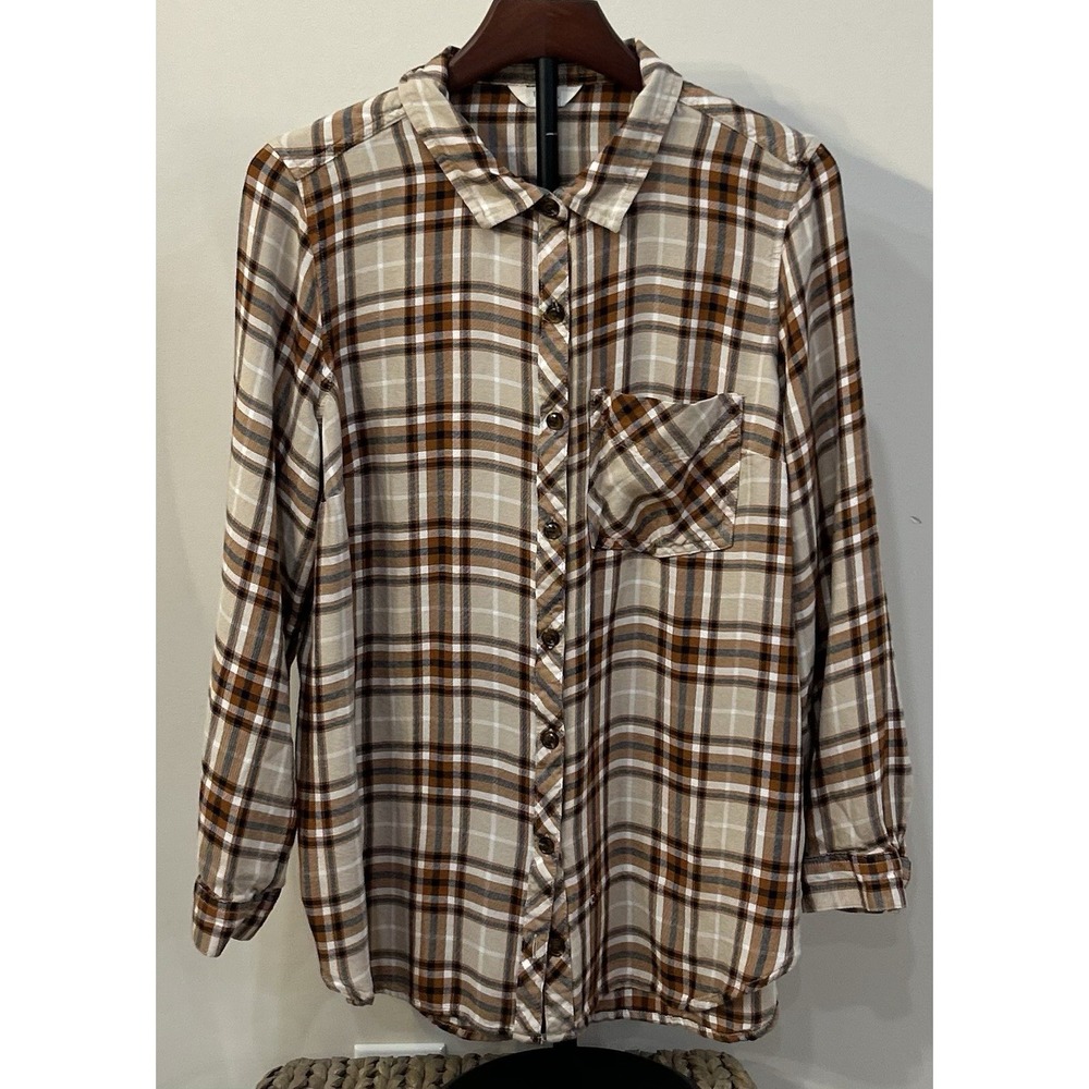 TERRA & SKY Women's Flannel Shirt Long Sleeve Plaid 0X (14W) Pocket Button Front